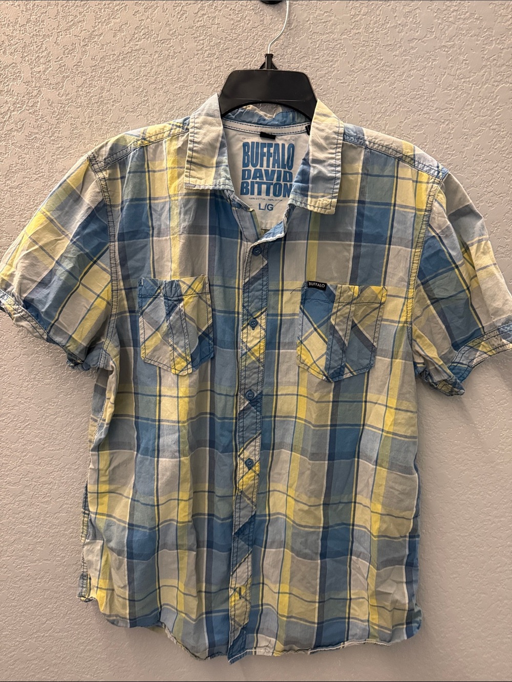 Buffalo David Bitton Short-Sleeve Plaid Shirt — Blue & Yellow